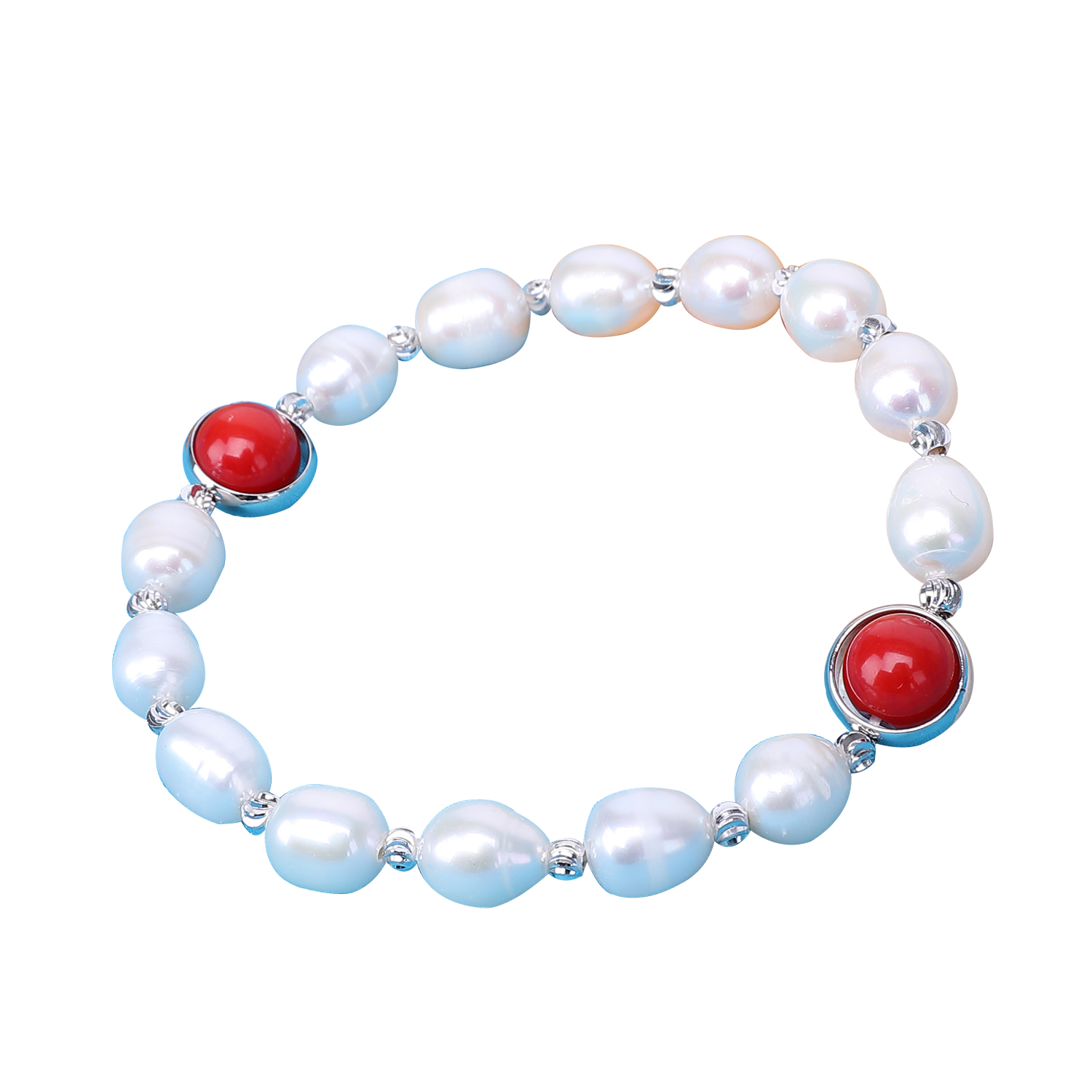 7inch Pearl Bracelet With Red Coral