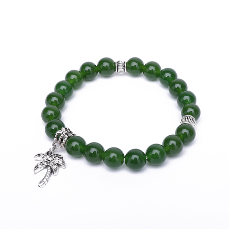 Metal Green Gemstone Bracelet With Palm Tree