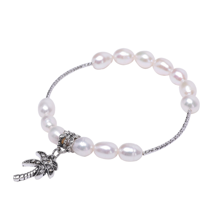 Pearl Bracelet Featured With Metal Palm Tree