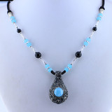 Aquamarine Necklace N0018 Black Agate