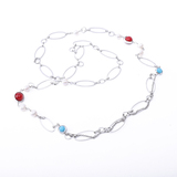 8MM Pearl Necklace with Red coral aquamarine